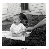 Connie Christine Bradley - 7 months old with Tinkerbell that killed the skunk that bit Barbara Carol Bradley