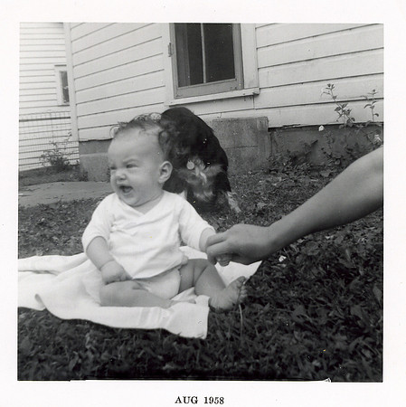 Connie Christine Bradley - 7 months old with Tinkerbell that killed the skunk that bit Barbara Carol Bradley